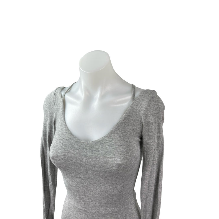 H&M Gray Heather Long Sleeve Scoop Neck Pleated Fit & Flare Midi Dress Size 2
