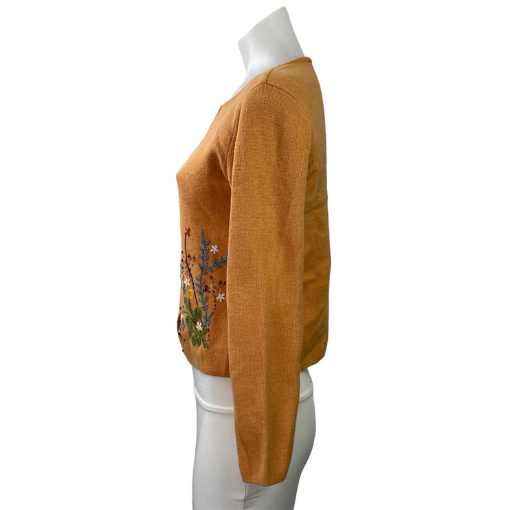 Liz Claiborne Brown Wool Embroidered Long Sleeve Button Cardigan Sweater Top SP