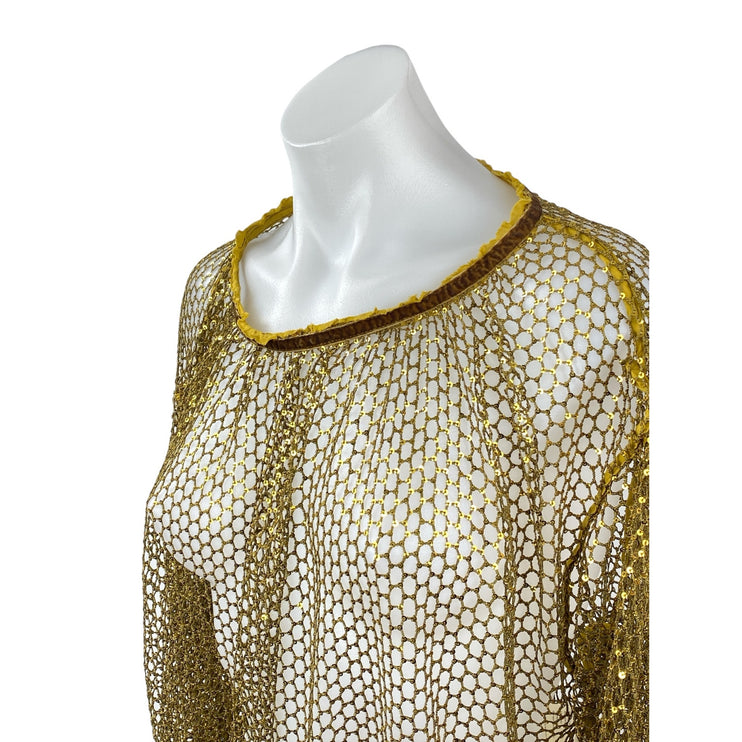 Free People Sparks Fly Women's Sequin Sheer Mesh Net Long Sleeve Blouse Top XS