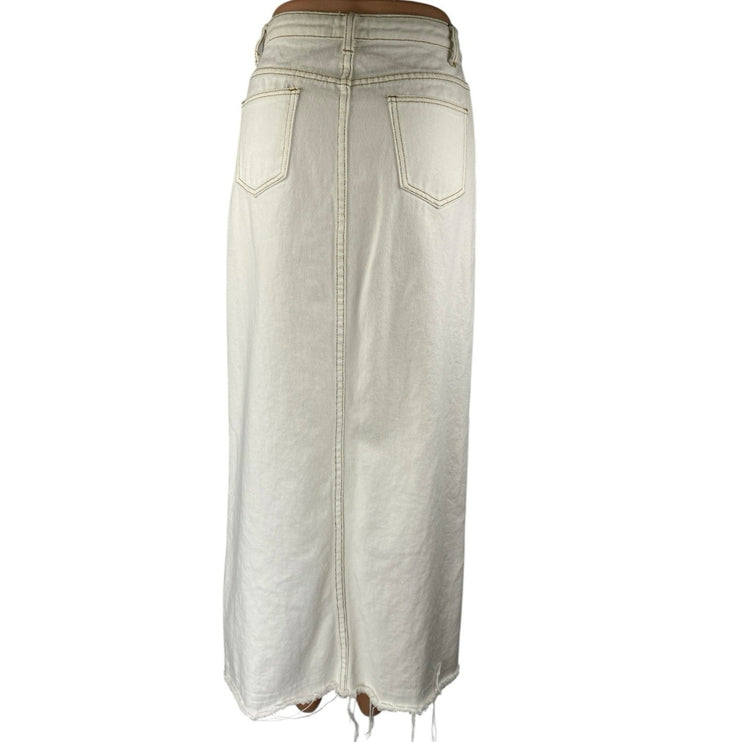 White Fox Women's White High Waisted Split Front Midi Denim Jean Skirt Size XS