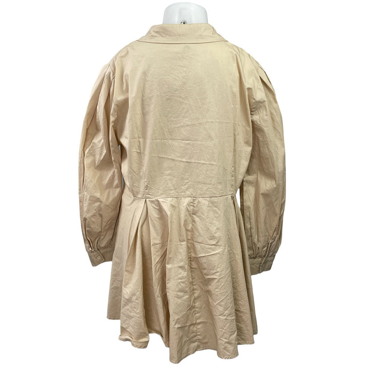 NEW Boohoo Cream Long Baloon Sleeve Pleated Mini Button Down Shirt Dress Size 20