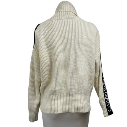 Calvin Klein Jeans Cream Ribbed Knit Long Sleeve Cowl Neck Sweater Top Size L