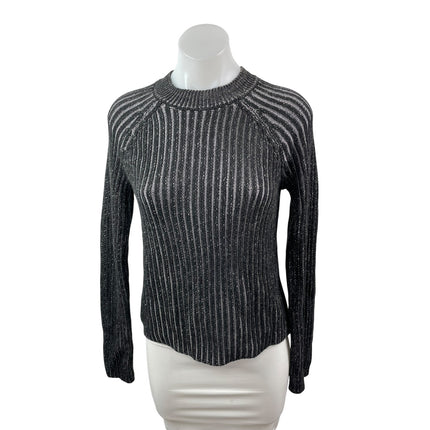 Steve Madden Ami Women's Dark Grey Ribbed Crew Neck Long Sleeve Sweater Top Sz M