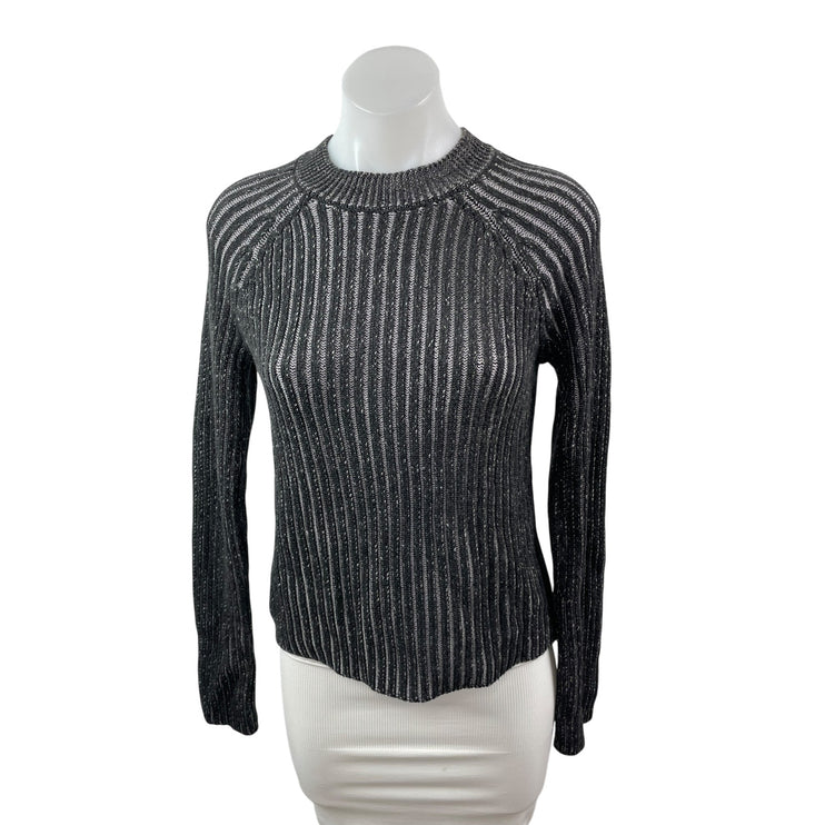 Steve Madden Ami Women's Dark Grey Ribbed Crew Neck Long Sleeve Sweater Top Sz M