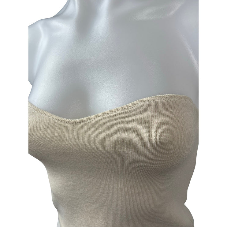 Zara Beige Nude Strapless Bandeau Sweetheart Ribbed Knit Brami Crop Top Size M