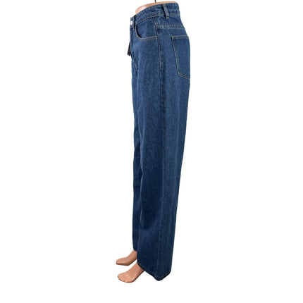 NEW Boohoo Women's Blue Medium Wash High Rise Wide Leg Baggy Denim Jeans Size 2