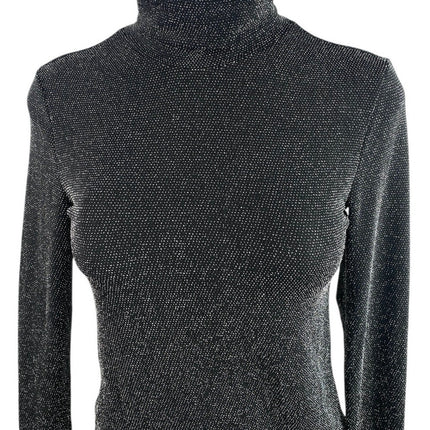 H&M Black Metallic Glitter Sparkly Long Sleeve Turtleneck Sweater Top Size S