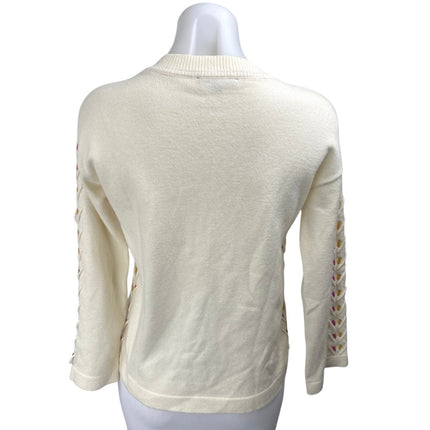 Charlie B Women's Cream White Knit Lace Up Long Sleeve V-Neck Sweater Top XS
