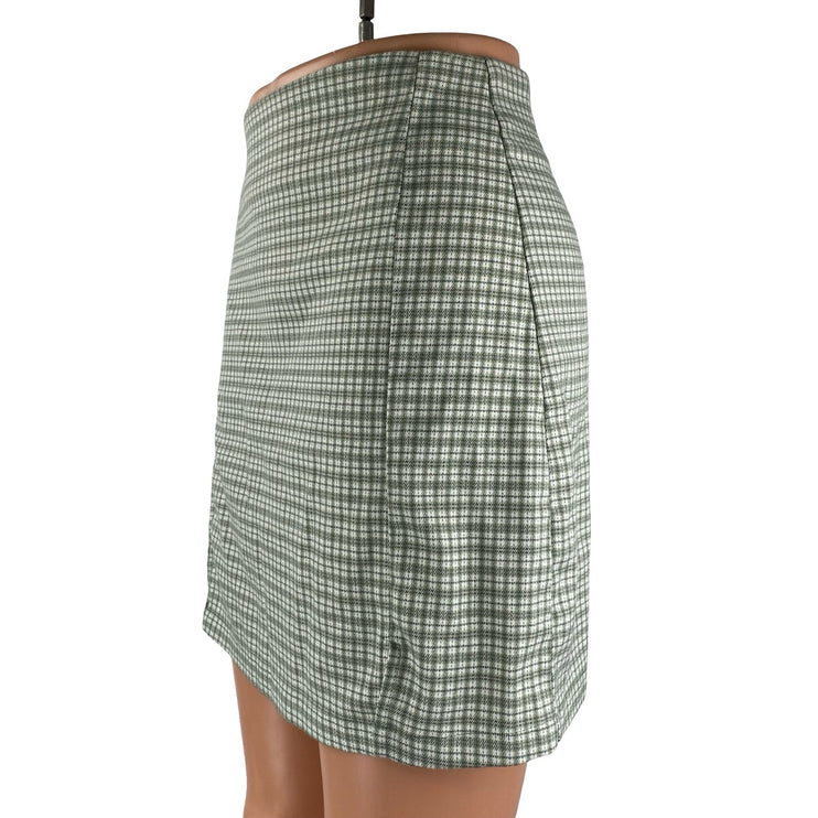 John Galt Cara Women's Green Plaid Check High Rise Slim Mini A-Line Skirt Size S