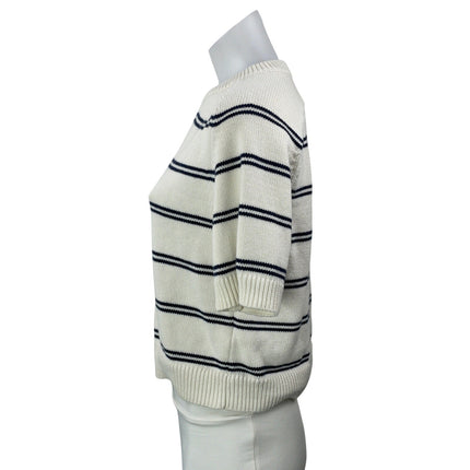 Abercrombie & Fitch White Striped Knit Short Sleeve Crew Neck Boxy Sweater Top S