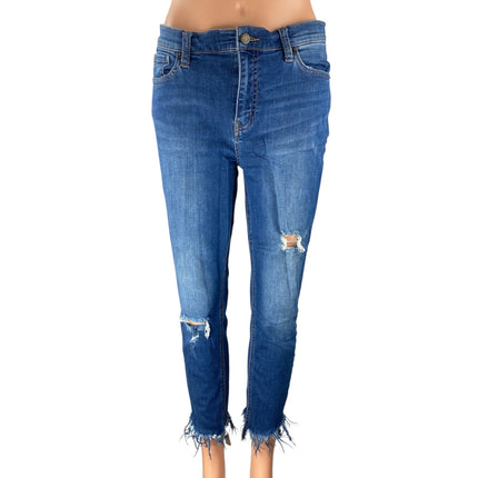 Free People Shark Bite Distressed Raw Frayed Hem Skinny Denim Jeans Pants Sz 28