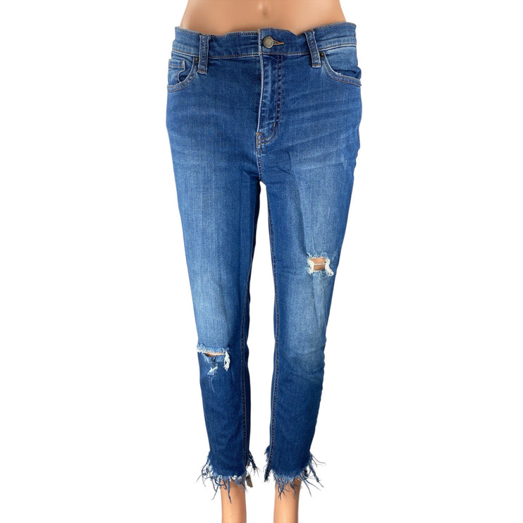 Free People Shark Bite Distressed Raw Frayed Hem Skinny Denim Jeans Pants Sz 28