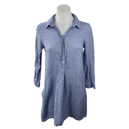 Zara Women Blue Long Sleeve Button Front Collared Casual Mini Shirt Dress Size S