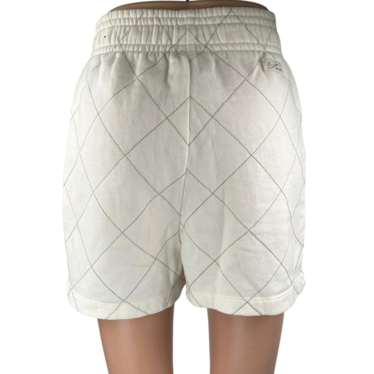 Nike Women's White Quilted Fleece Pull On High Waisted Mini Sweat Shorts Size S