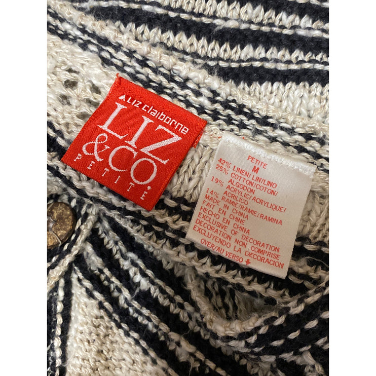 Liz Claiborne Liz & Co Beige Black Linen Windowpane Sleeveless Cardigan Vest MP