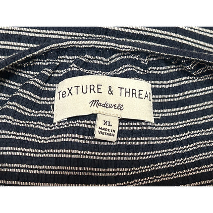 Madewell Texture & Thread Blue Striped Short Puff Sleeve Cropped Blouse Top XL