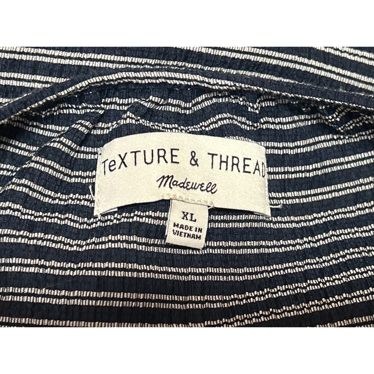 Madewell Texture & Thread Blue Striped Short Puff Sleeve Cropped Blouse Top XL