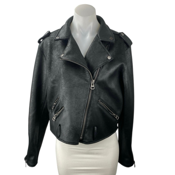 Velvet Heart Black Faux Vegan Leather Asymmetric Zip Moto Biker Crop Jacket Sz M