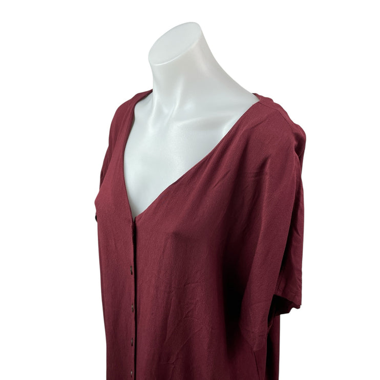Madewell Women's Red V Neck Short Sleeve Button Front Mini Shirt Shift Dress L