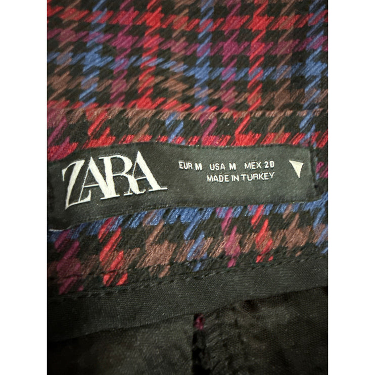 Zara Multicolor Plaid Houndstooth Pocket High Waisted Mini Skirt Skort Size M