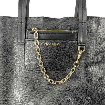 Calvin Klein Anya Signature Chain Black Faux Leather Purse Tote Shoulder Bag OS