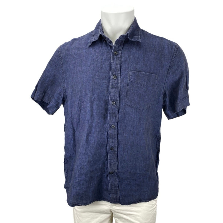 Banana Republic 100% Linen Men's Blue Short Sleeve Button Down Shirt Top Size M