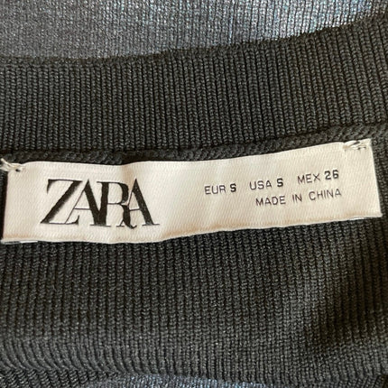 Zara Foil Knit Metallic Shiny Crew Neck Long Sleeve Slim Crop Tee T-Shirt Top S