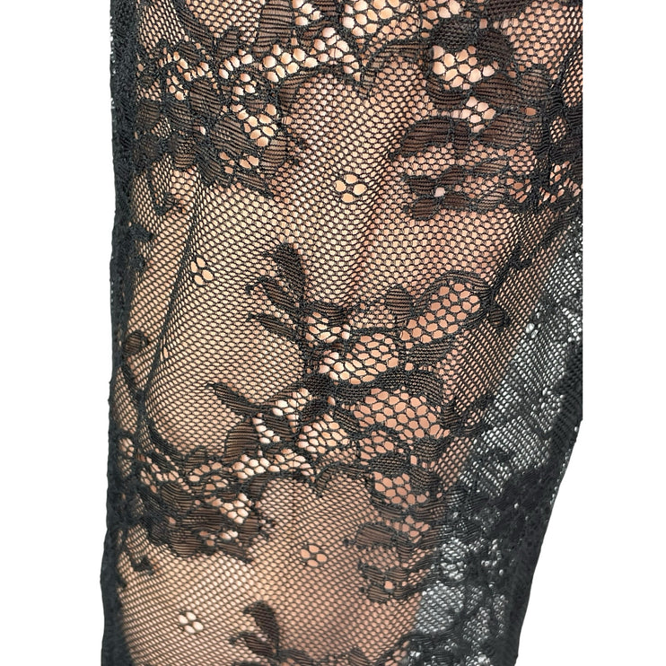 12Th Tribe Women's Black Mesh Sheer Floral Lace Flared Trousers Pants Size XS