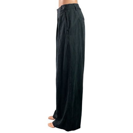 Madewell Womens Black Linen Blend Pleated Wide Leg Baggy Trousers Pants Size 10T