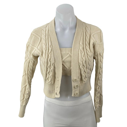 Forever 21 Womens Beige Cable Knit Tube Bralette Long Sleeve Crop Cardigan Set S