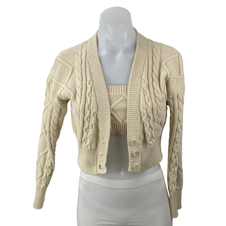 Forever 21 Womens Beige Cable Knit Tube Bralette Long Sleeve Crop Cardigan Set S
