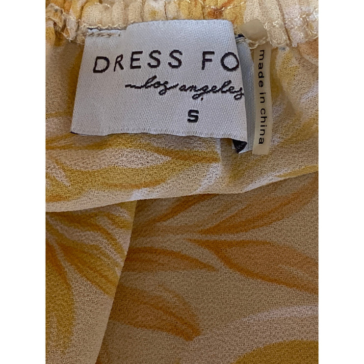 Dress Forum Women's Yellow Leaf Long Sleeve Tie Peplum Ruffle Blouse Top Size S
