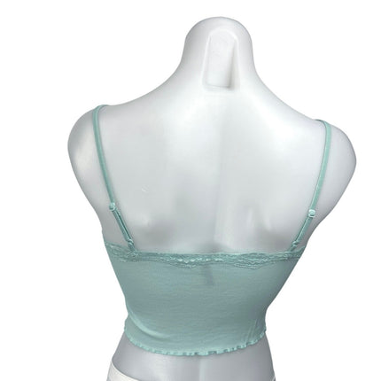PacSun LA Hearts Blue Floral Lace Lettuce Rib Knit Cami Camisole Crop Tank Top M