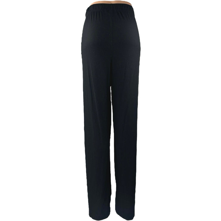 Skims Women's Black Rib Knit Straight Wide Leg High Waist Trousers Pants Size M