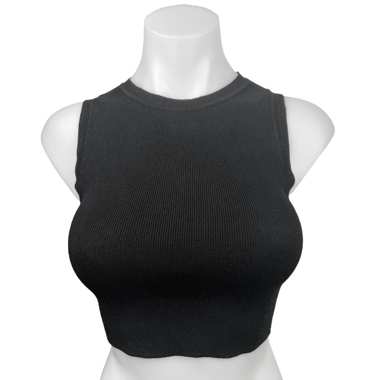 Zara Women's Black Ribbed Knit Sleeveless Crew Neck Pullover Bra Crop Top Size S