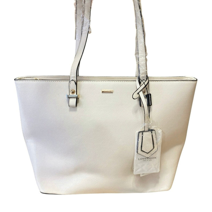 LOVEVOOK White Ivory Faux Leather Vegan Shoulder Pouch Tote Satchel Handbag OS