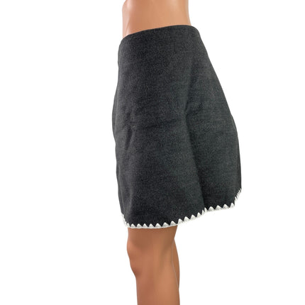 NEW Commense Black Lace Stitch Hem High Waist Zip Pencil Straight Mini Skirt L