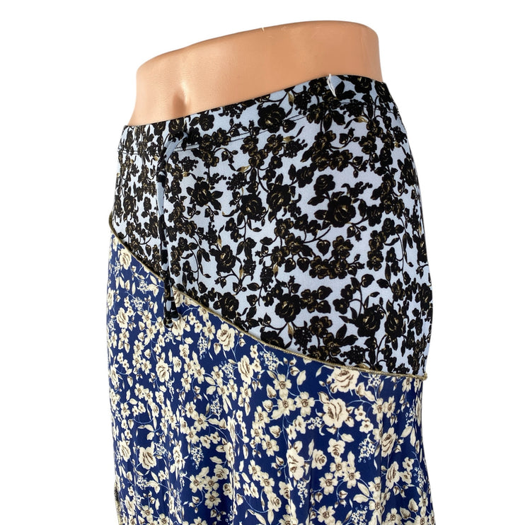 MNG Mango Women's Multicolor Floral Patchwork Midi Godet Flare A-Line Skirt Sz S