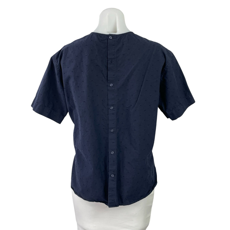 Uniqlo Women's Navy Blue Swiss Dot Short Sleeve Crew Neck Blouse Top Size S