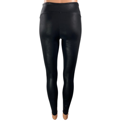 SPANX Women's Black Faux Leather Activewear Skinny Shaping Leggings Pants Sz XS