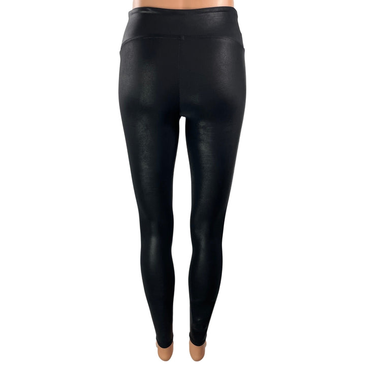 SPANX Women's Black Faux Leather Activewear Skinny Shaping Leggings Pants Sz XS