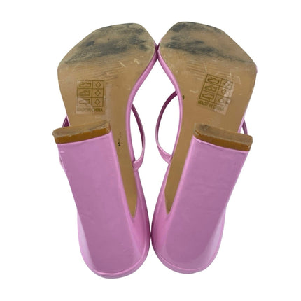 Superdown Sofia Pink Strappy Leather Slip On Square Toe High Heels Sandals Sz 7