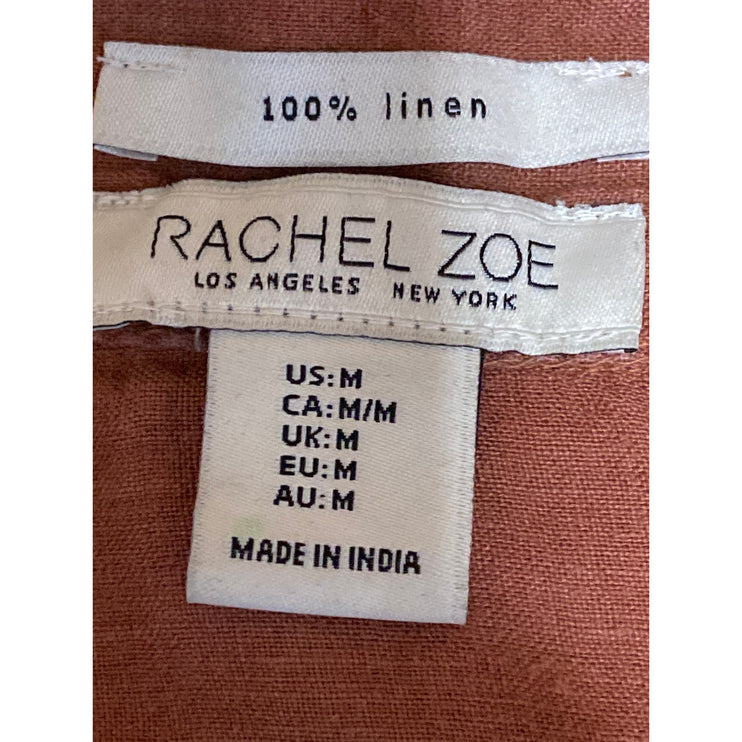 Rachel Zoe Brown 100% Linen Sleeveless V Neck Button Down Crop Shirt Top Size M
