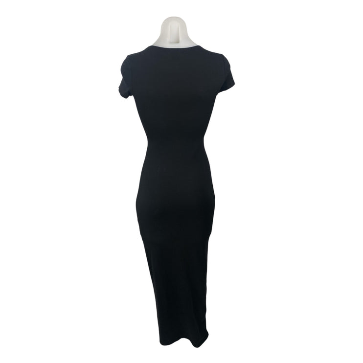 Princess Polly Black Short Sleeve Crew Neck Side Slit Maxi Bodycon Dress Size 0
