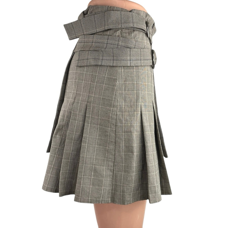 Zara Gray Plaid High Waisted Wrap Zip Pleated Pocket A Line Mini Skirt Size XS