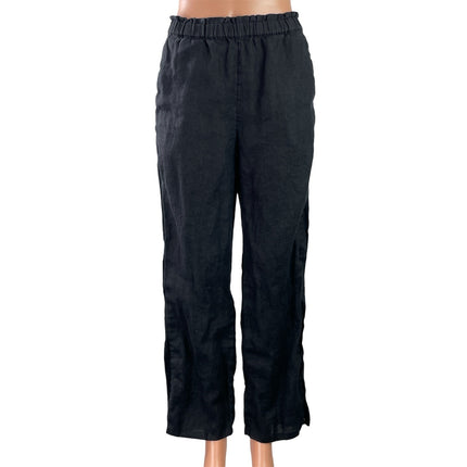 J.Crew 100% Linen Womens Black Elastic Waist Wide Leg Trousers Lounge Pants XS