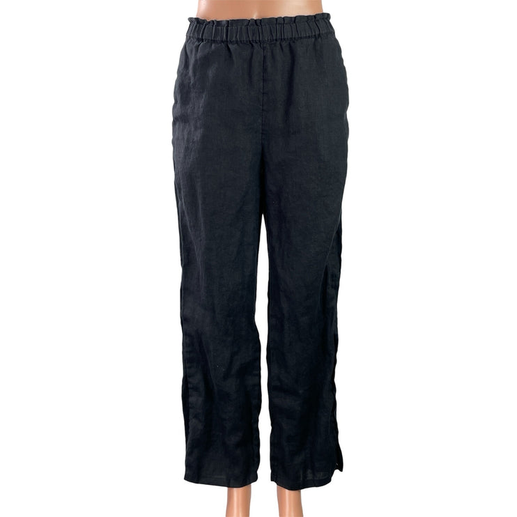 J.Crew 100% Linen Womens Black Elastic Waist Wide Leg Trousers Lounge Pants XS