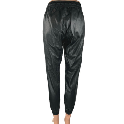 Zara Women Black Faux Vegan Leather High Rise Drawstring Jogger Trouser Pants XS