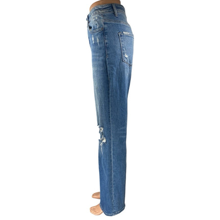 Flying Monkey Womens Blue High Waisted Distressed Straight Denim Jeans Pants 27