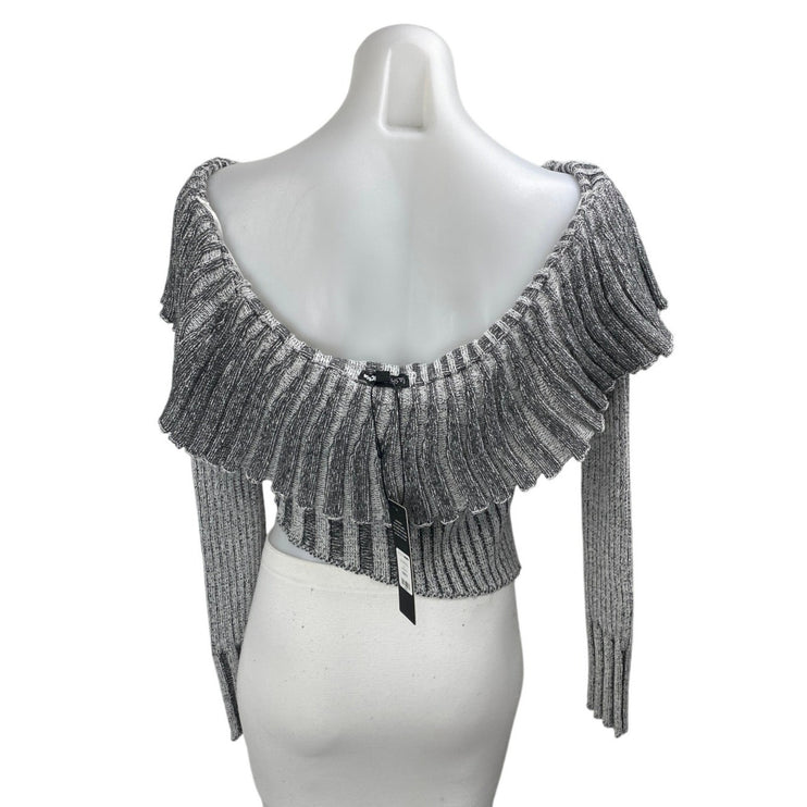 NEW Fashion Nova Gray Rib Knit Off Shoulder Long Sleeve Crop Sweater Top Size S